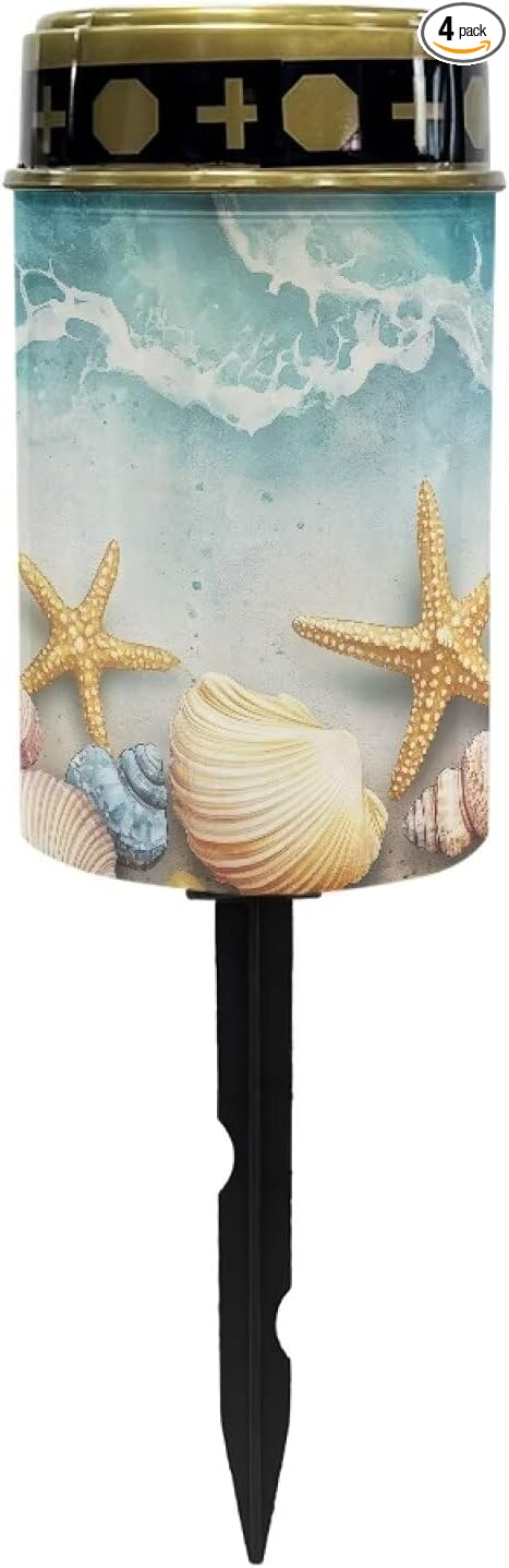 ZOUTAIRONG Solar Light for Cemetery Grave Solar Pathway Lights, Starfish Shell Print Yard Patio Landscape Lighting Blue Warm Pathway Lights Spotlights-4 Pack