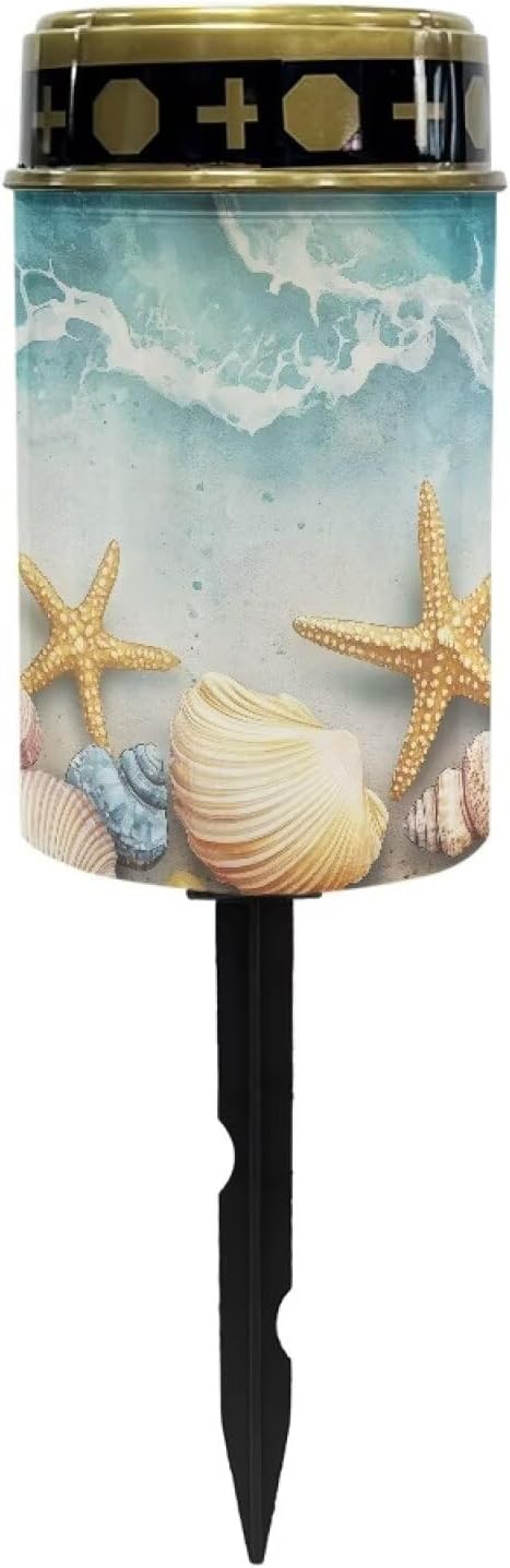 ZOUTAIRONG Solar Light for Cemetery Grave Solar Pathway Lights, Starfish Shell Print Yard Patio Landscape Lighting Blue Warm Pathway Lights Spotlights-1 Pack
