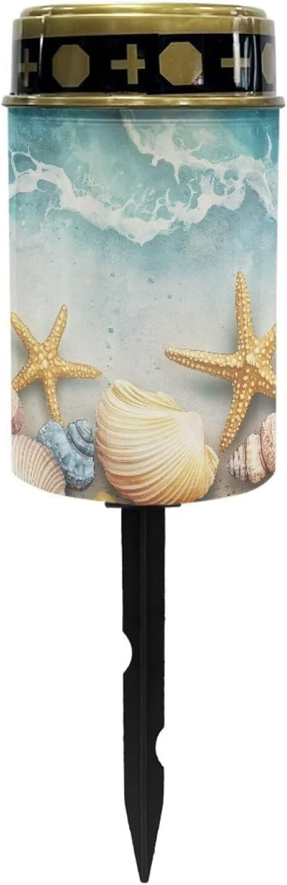 ZOUTAIRONG Solar Light for Cemetery Grave Solar Pathway Lights, Starfish Shell Print Yard Patio Landscape Lighting Blue Warm Pathway Lights Spotlights-1 Pack