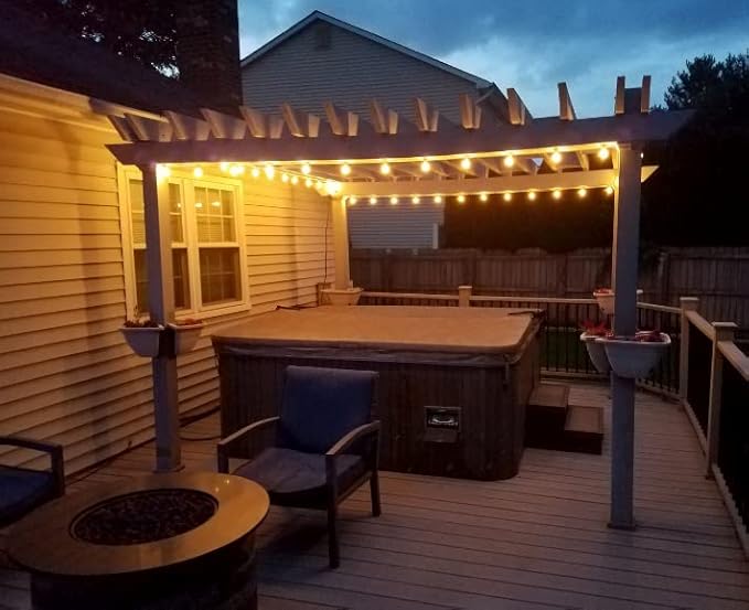 Novelty Lights 25 Feet G40 LED Patio String Light Set with 25 Bulbs, Warm White, Weather Resistant and Shatterproof Replaceable Plastic Globe Bulbs, White Wire