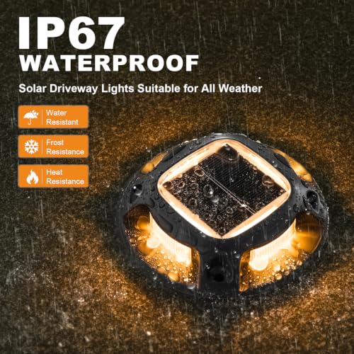 VOLISUN Solar Driveway Lights Dock Marine Lights 4 Pack,2 Colors in 1,Outdoor LED Deck Lights,Solar Powered Waterproof Warning Step Lights for Driveway Sidewalk Pathway (White/Warm White)