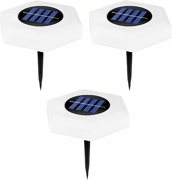 3 Pcs Led Garden Pathway Lights, Solar Outdoor Ground Lights, Hexagon Umbrella Design, Waterproof, Warm White For | Lumora