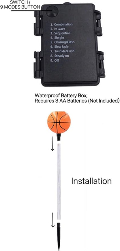 Battery Powered Garden Sports Ball Theme Party Stake Lights Basketball LED Landscape Path Lights Indoor/Outdoor Christmas Festival Home Patio Decoration Lamps