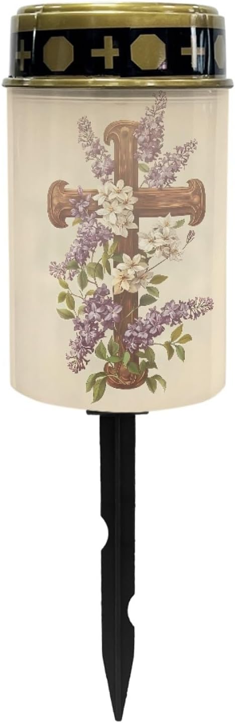 Solar Outdoor Lights,Solar Stake Lights Waterproof Solar Pathway Lights Landscape Lighting Solar Lantern Outdoor Cemetery Decorations for Yard Patio Tabletop,Cross and Floral