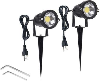 Pack of 2, Outdoor LED Landscape Lights Waterproof Spotlight with Spike Stand and Plug for Driveway, Outdoor Lawn Lighting, Flood Garden, Yard (9W Cool White)