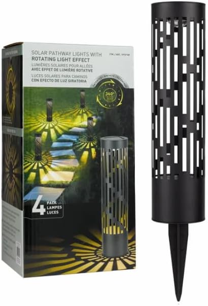 Solar Rotating LED Bollard Landscape Lights - 4 Pack - 50 Lumen Architectural Walkway Lighting - Auto On/Off Outdoor Solar Path Lights - Weather Resistant Modern Design for Driveways & Gardens