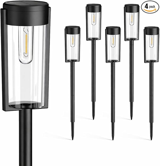 Solar Pathway Lights Outdoor 4 Pack, Bright Solar Path Lights Outside Waterproof, Walkway Light Solar Powered Landscape Lights for Driveway Lawn Patio Sidewalk Yard (4 Pack, Round)