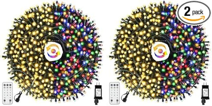 Chuya Christmas String Lights 500 Led Light Color Changing Warm White & Muticolor 11 Modes UL588 for Christmas Tree Lights Decoration Outdoor (Pack of 2)