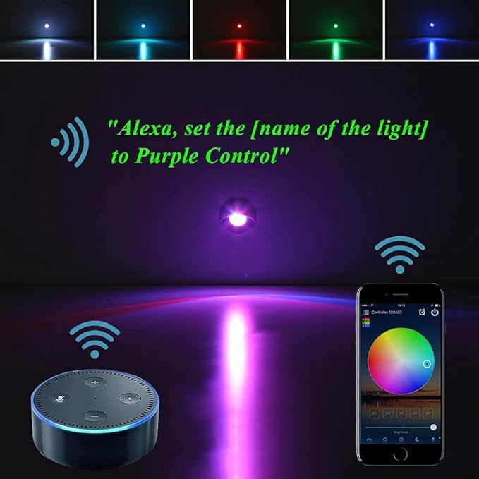Aluminum Deck Stair Lights Kit, Φ1.02inch Wireless Smart Phone Control Low Voltage RGB Step Lights Waterproof Outdoor Deck Rail Stairs Fence Yard Landscape Lighting, Fit for Alexa, Google Home