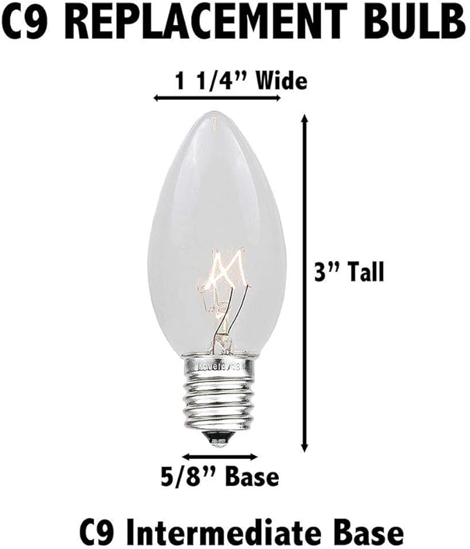 C9 Clear Outdoor Christmas Lights - 25 Foot Brown Wire Roofline Patio String Lights