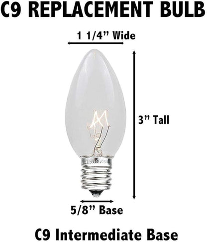 C9 Clear Outdoor Christmas Lights - 25 Foot Brown Wire Roofline Patio String Lights