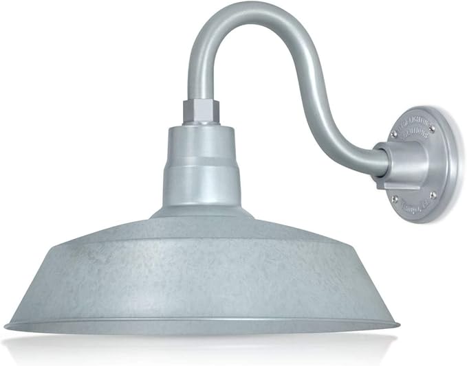 14in. Galvanized Finish Outdoor Gooseneck Barn Light Fixture with 10in. Long Extension Arm - Wall Sconce Farmhouse | Lumora