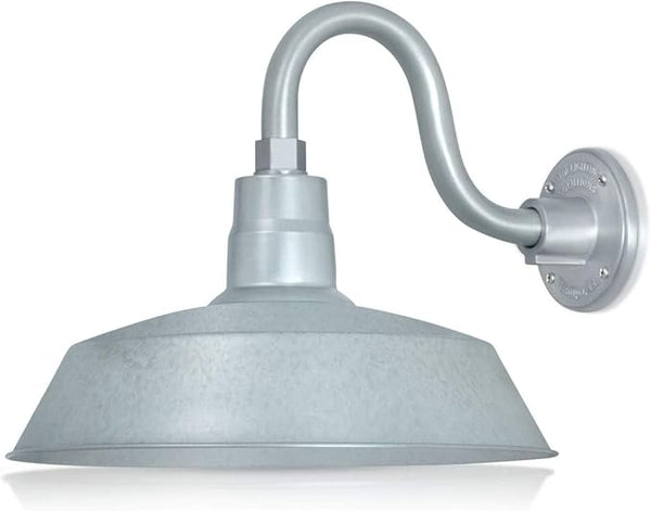 14in. Galvanized Finish Outdoor Gooseneck Barn Light Fixture with 10in. Long Extension Arm - Wall Sconce Farmhouse | Lumora