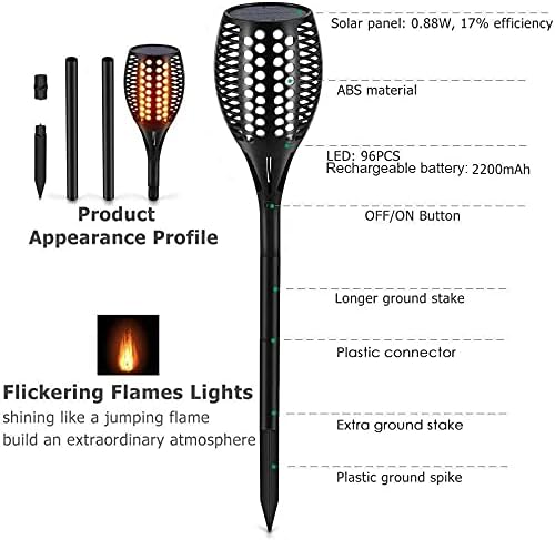 Aityvert Upgraded Larger Solar Torch, Waterproof Outdoor Dancing Flames, Flickering Flames Garden Light, Landscape Decoration Pathway Patio Lights 43" 96 LED (2 Pack)