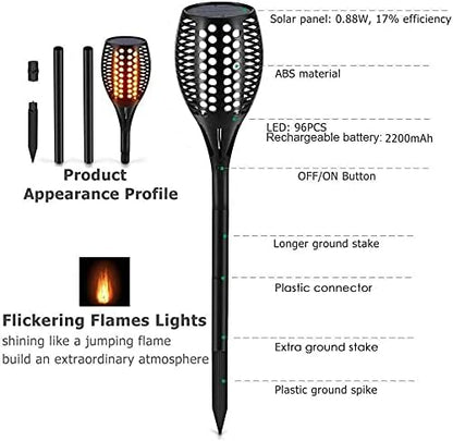 Aityvert Upgraded Larger Solar Torch, Waterproof Outdoor Dancing Flames, Flickering Flames Garden Light, Landscape Decoration Pathway Patio Lights 43" 96 LED (2 Pack)