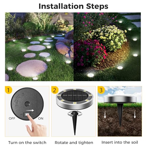 24 Pack Solar Lights Outdoor Waterproof, 8 LED Solar Ground Lights