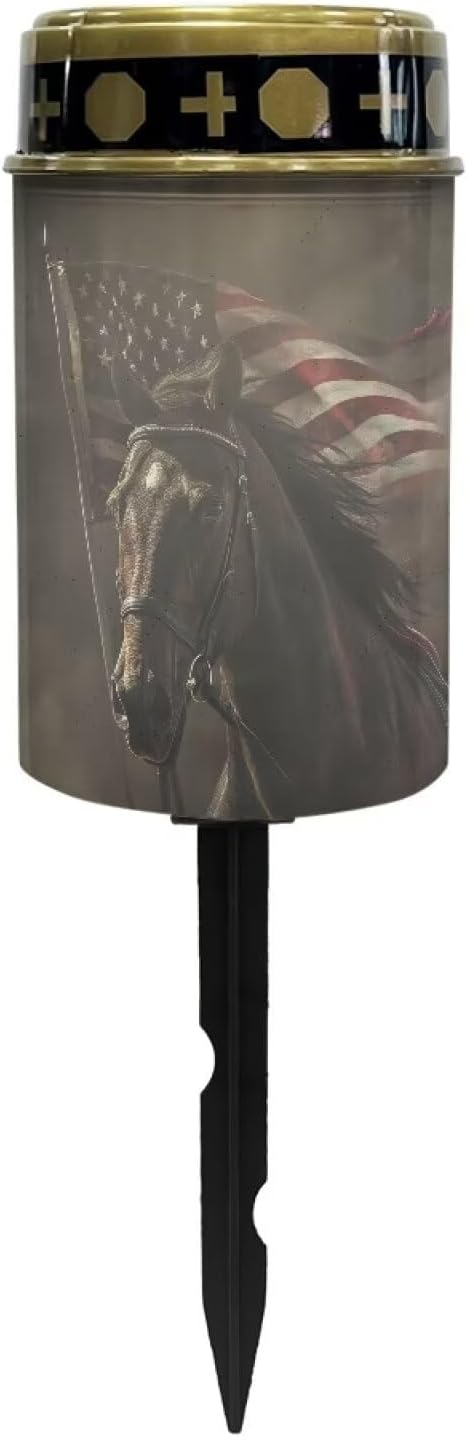 Solar Lights Outdoor American Flag and Horse Print LED Solar Garden Light Universal Solar Pathway Lights Outdoor Cemetery Solar Light