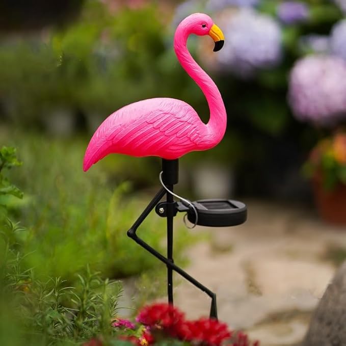 yaokingdom Waterproof Solar Flamingo Garden Light, Durable Blow Molded Yellow Beak and red Body Flamingo Shape, Bird feet and Ground Plug Removable