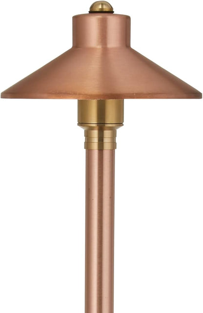 VOLT Flat Hat 12V Copper Path Light (7" Shade, 24" Tall) for Low Voltage Landscape Lighting on Outdoor Pathway, Walkway, Garden, Driveway or Patio