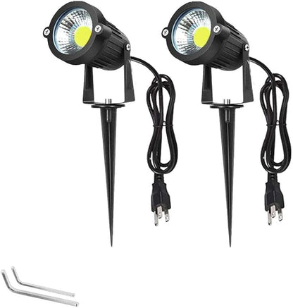 Pack of 2, Youngine Outdoor COB 5W LED Landscape Lights IP65 Waterproof COB Spotlights with Spiked Stand and US Plug for Outdoor Flag, Yard, Lawn, Tree(Cool White)