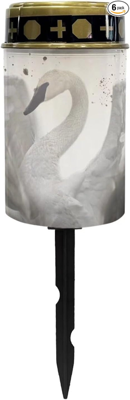 White Swan Solar Led Lights for Outside Waterproof Cemetery Solar Lights for Grave Cemetery Decor Candle Lamp Cemetery Light Candle Holder Solar Garden Path Stake Lights