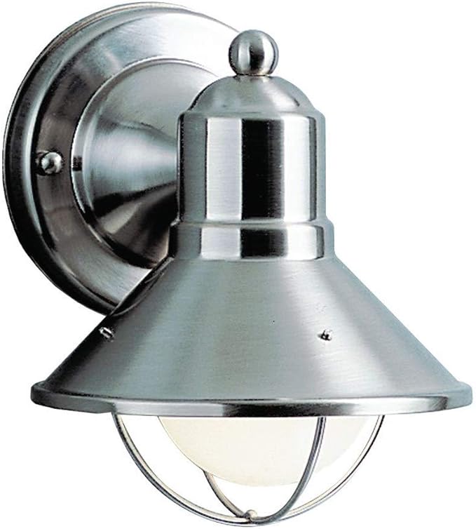 Kichler Seaside 7.5" 1 Light Outdoor Wall Light with Glass Globe Brushed Nickel,Silver, 18.25-Inch | Lumora