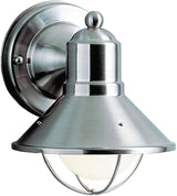 Kichler Seaside 7.5" 1 Light Outdoor Wall Light with Glass Globe Brushed Nickel,Silver, 18.25-Inch | Lumora