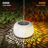 Solar Lanterns Outdoor Waterproof Lights: 2Pack White Hollow Out Metal Table Light, Outside Garden Yard Balcony Indoor Tabletop Lighting Decorations, Unique Gardening Gifts for Women Mom