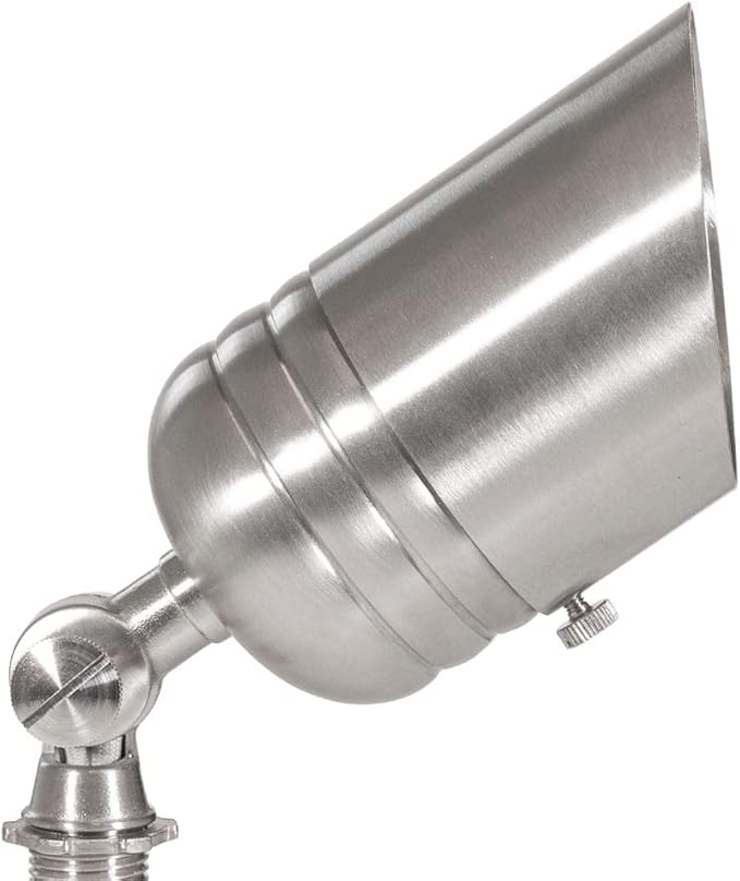 VOLT Fat Boy 12V Stainless Steel Outdoor Spotlight with 5W 2700K Warm White 400 Lumen MR16 LED Bulb for Low Voltage Landscape Lighting of Yard, Lawn, Garden, Patio, Trees & House