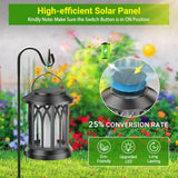 KOOPER Hanging Solar Lights Lantern , Flickering Flames Solar Outdoor Lights, Solar Lanterns Outdoor Waterproof with Bigger Panel, Lanterns Decorative Outdoor for Yard Decor, 2 Pack (Purple Light)