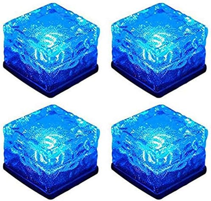 Solar Ice Cube Lights - Solar Brick Light LED Landscape Light Crystal Brick Light Outdoor Path Lights Waterproof for Outdoor Garden Patio Yard Lawn Pool Decoration (Blue, 4pcs)
