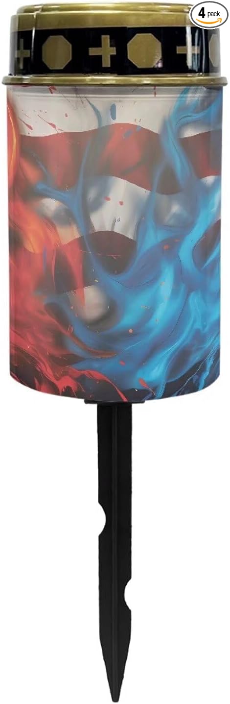 American Flag Solar Dusk to Dawn Lights Outdoor Waterproof Solar Memorial Lights for Graves Eternal Light Solar Powered Lighted Cross,Cemetery Decor Candle Lamp