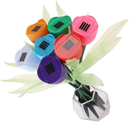 7pcs Tulips Shape Solar Led Garden Lights Pathway Outdoor Landscape Lighting Weatherproof Led Outdoor Solar Lights Auto Sensor Easy Install for Garden Decor Driveway Patio Random