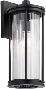 Kichler Barras 16" 1 Light Outdoor Wall Light with Clear Ribbed Glass in Black | Lumora
