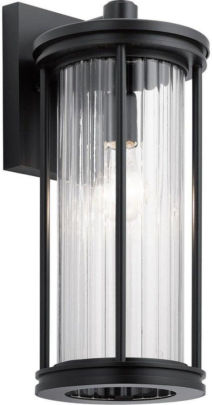 Kichler Barras 16" 1 Light Outdoor Wall Light with Clear Ribbed Glass in Black