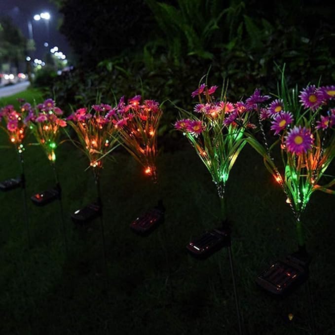 Solar Flower Lights Outdoor, Waterproof LED Daisy Flowers Solar Stake Decorative In-Ground Lights 2Mode for Garden Landscape Yard Pathway Wedding Party (Pink, 2Pack)