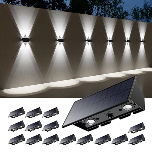 16 Pack Cool White Solar Up and Down Fence Wall LED Lights Outdoor