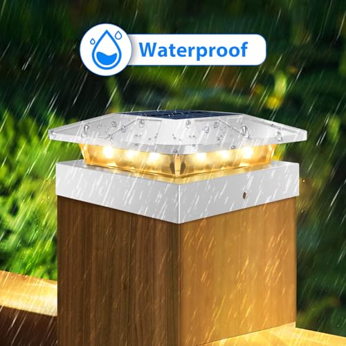2 Packs 4x4 White Solar Post Cap Lights Outdoor with 3 Modes