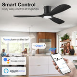 52” Smart Low Profile Ceiling Fans with Light Remote,Flush Mount,Black,Wood