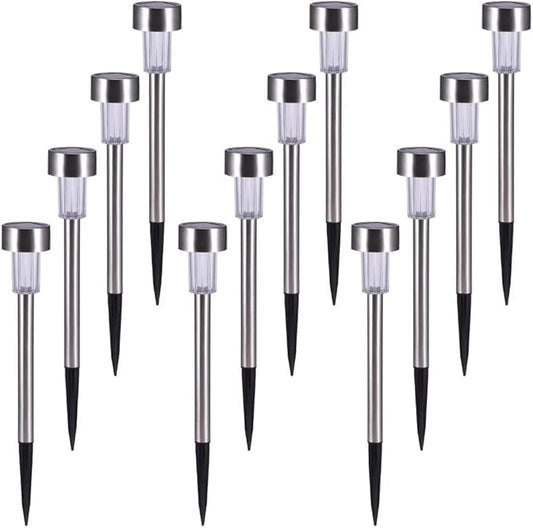 Solar Outdoor Lights, 5W LED Pathway Lights Solar Powered, Stainless Steel Waterproof Solar Garden Lights Decoration for Garden Patio and Walkway (12PCS, White & Silver)