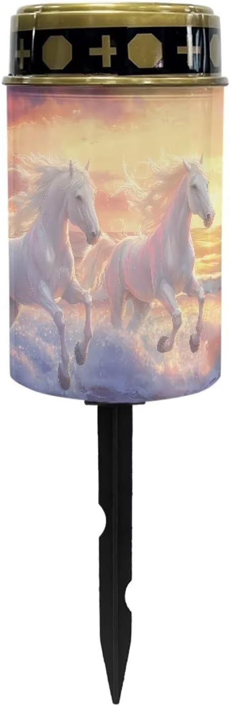 ZOUTAIRONG Horses Print Solar Outdoor Lights, Solar Light for Cemetery Grave, Waterproof Solar Powered Yard Walkway Lighting Garden Stake for Path, Landscape, Lawn