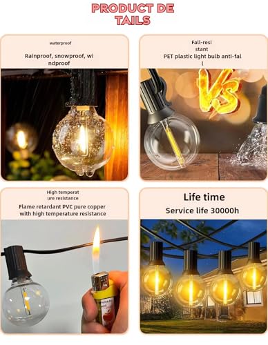 100FT Outdoor String Lights with 102 Shatterproof G40 LED Clear Globe Bulbs for Indoor/Outdoor, 2-Pack 50FT Connectable Hanging Lights for Party Decor