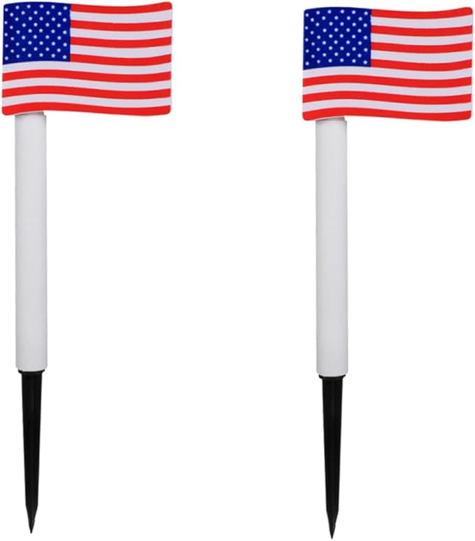 Gadpiparty 2pcs Solar LED American Flag Garden Lights, Solar Pathway Lamps with Ground Plug, Outdoor Landscape Lighting for Independence Day Decoration Random Color