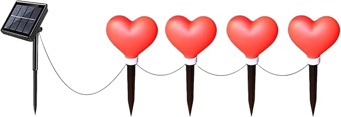 Valentines Day Decorations, 4PCS/Set Waterproof Heart Solar Lights Outdoor, Valentines Day Decor Heart Shaped Light for Garden Pathway Flowerbed Porch Walkway