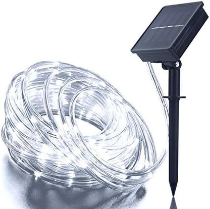 Honche Solar Rope Light 33FT 100L IP65 Weatherproof Outdoor LED Copper Fairy String Tube Lights for Party Garden Porch Yard Home Wedding Vacation New Year Holiday Decoration Lighting(Cool White)