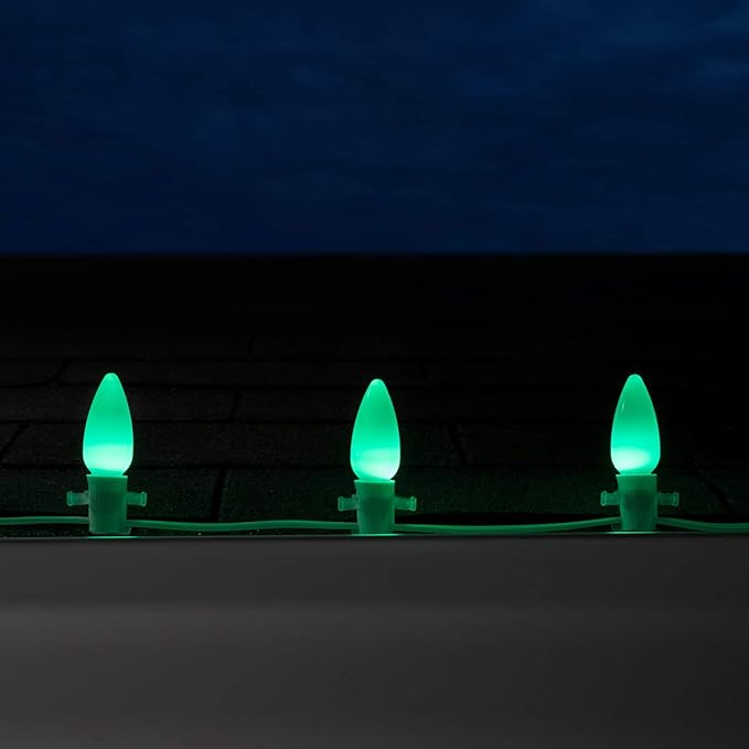 Wintergreen Lighting C9 OptiCore LED Commercial Outdoor Christmas Lights – Heavy Duty String Lights; Wedding Lights; White Wire (25 Lights, 25 Ft, Green Smooth/Opaque)