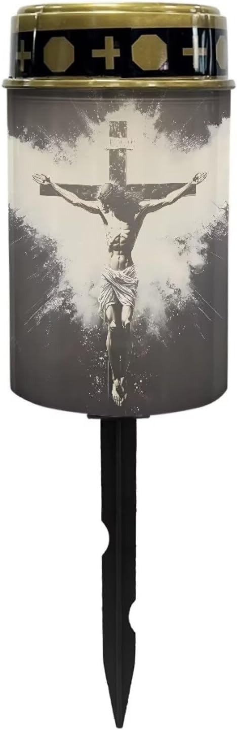 Poceacles Solar Lights Outdoor Waterproof Cemetery Lights Solar Powered Grave Solar Lantern Outdoor Waterproof Walkway Lights for Lawn Garden Pathway, God Cross Black White