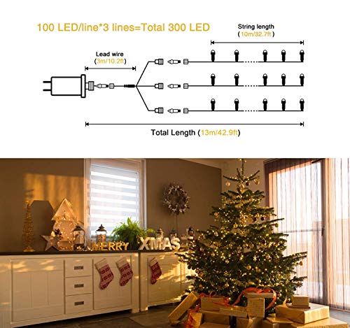 JMEXSUSS 300 LED Warm White Christmas Tree Lights Plug in