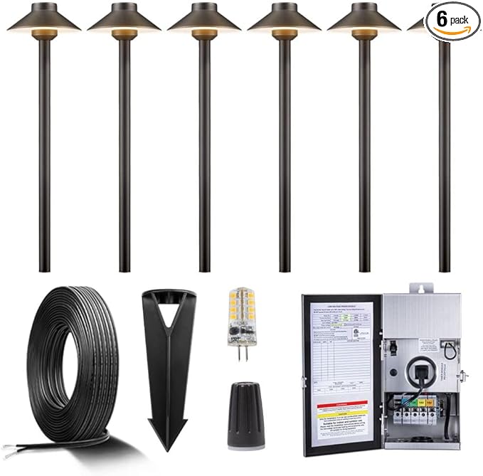 Gardenreet Brass Low Voltage Landscape Path Lights(6 Pack) Kit 12V LED with Low Voltage Transformer 150W and | Lumora