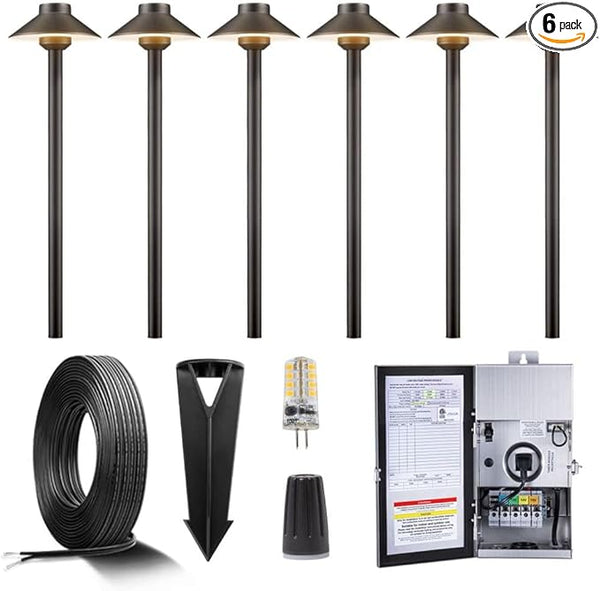 Gardenreet Brass Low Voltage Landscape Path Lights(6 Pack) Kit 12V LED with Low Voltage Transformer 150W and | Lumora